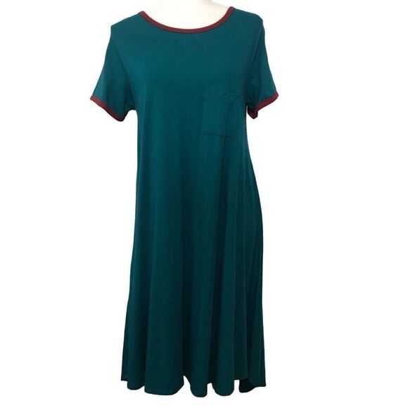 Lularoe Carly Swing Dress Green Burgandy size small - Picture 1 of 9
